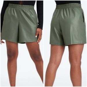 Fabletics, New, Smoke Green Vegan Leather High Waisted Pull-on Shorts, Size 1X